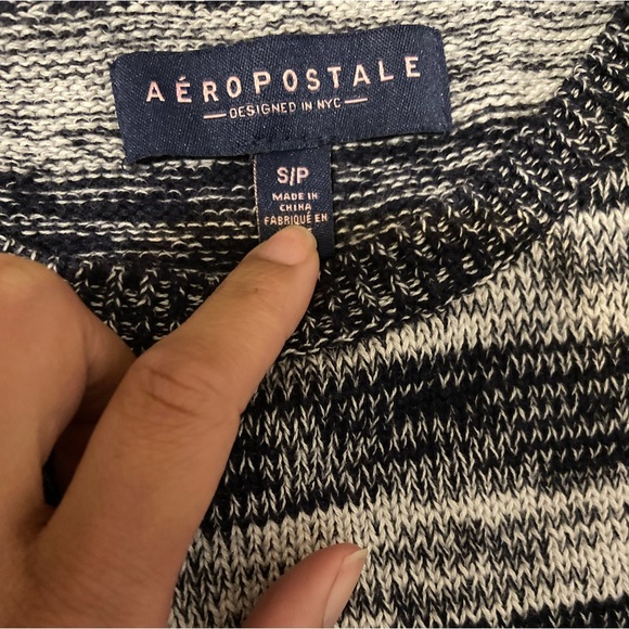 Aéropostale Navy & Heather Gray Striped Round Neck Sweater - Picture 8 of 11